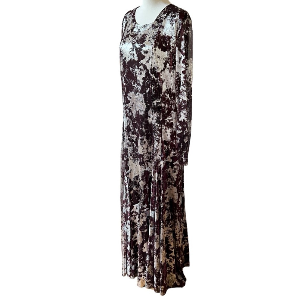 SAMUEL DONG LONG MAXI DRESS GOWN SILVER BURGUNDY REGENCY GLAM WEDDING FORMAL NWT - Picture 3 of 11